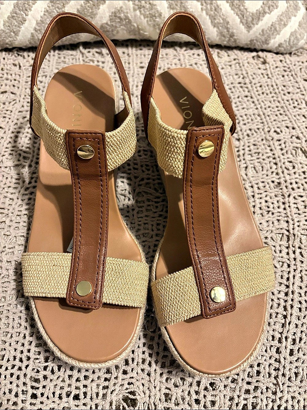 Vionic Darla Espadrille Wedge Sandal Brown & Beige US 8